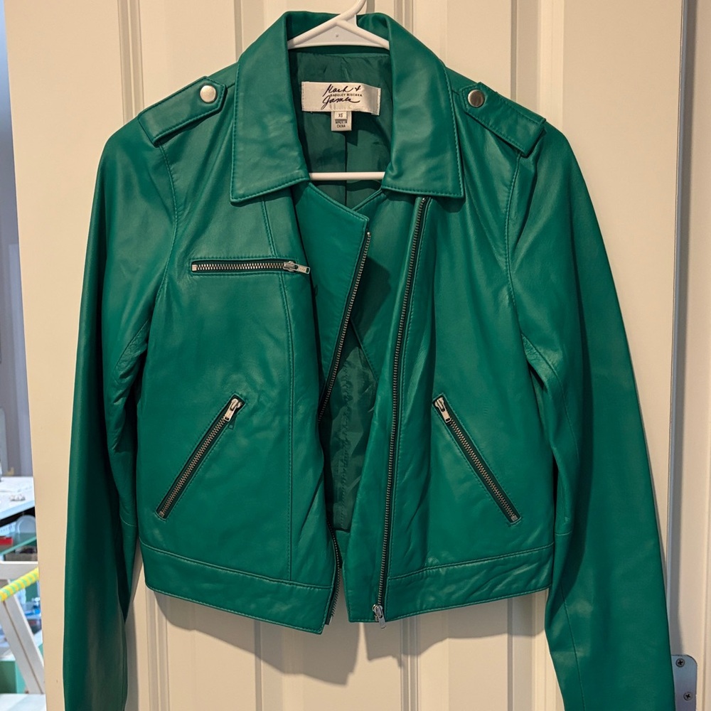 Badgley Mischka Teal Faux Leather Moto Jacket